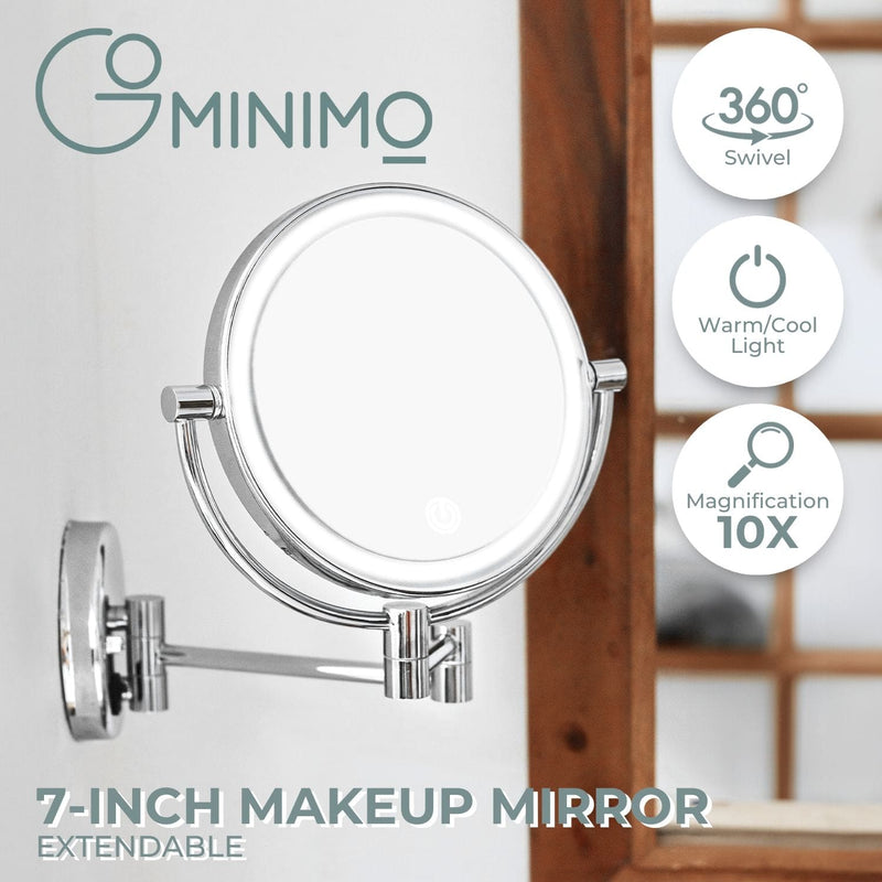 GOMINIMO 7 Inch Double-Sided LED Makeup Mirror with 10x Magnifying (Silver) GO-MMR-100-ZL