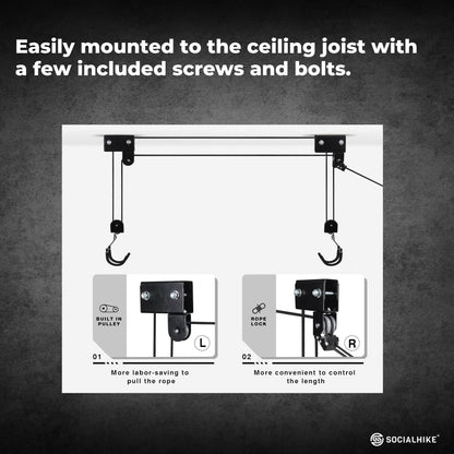 Kayak Hoist - 45kg Garage Ceiling Pulley Lift Storage System Bike Luggage Holder