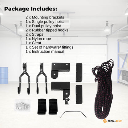 Kayak Hoist - 45kg Garage Ceiling Pulley Lift Storage System Bike Luggage Holder