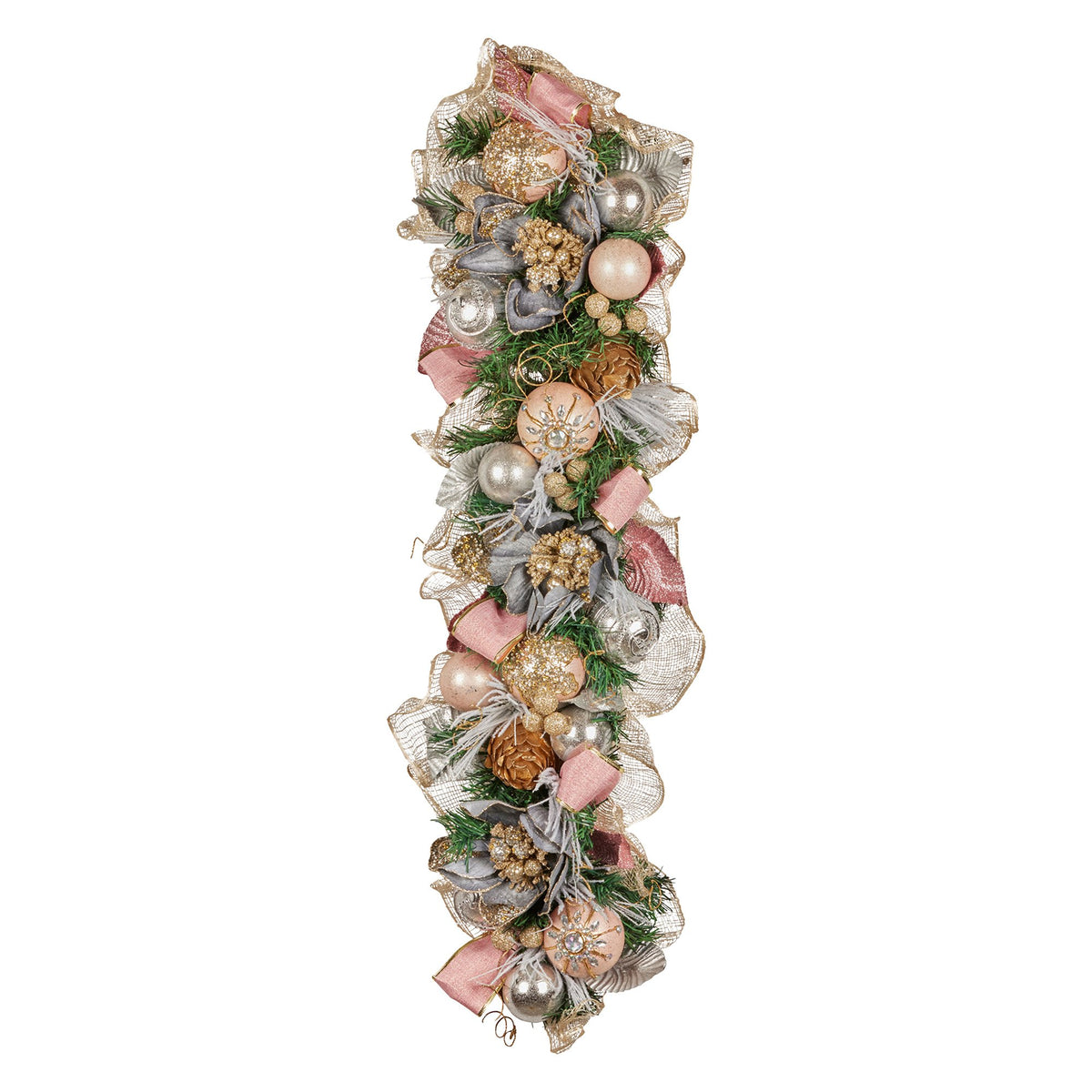 Christabelle Premium 100cm Christmas Garland Jewelled Baubles & Berries Tree Decoration Ornament Pink Silver Gold