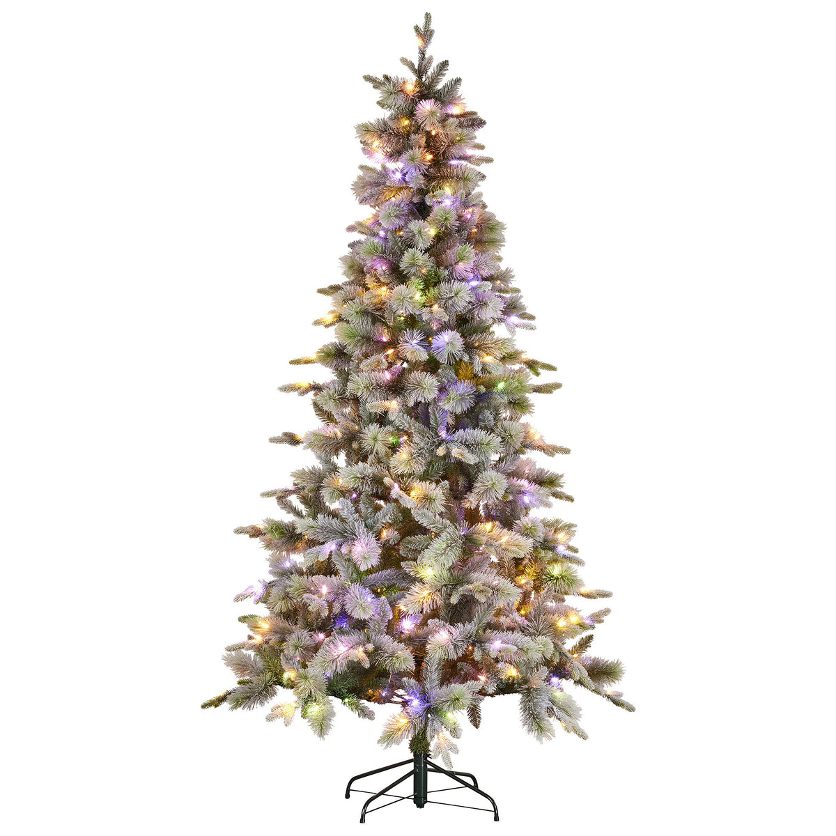 Christabelle Snowy Stamford Spruce 2.3m 7.5ft Christmas Tree Multi Functional White Coloured LED Lights & Foot Pedal