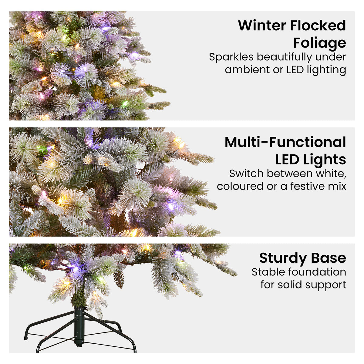 Christabelle Snowy Stamford Spruce 2.3m 7.5ft Christmas Tree Multi Functional White Coloured LED Lights & Foot Pedal
