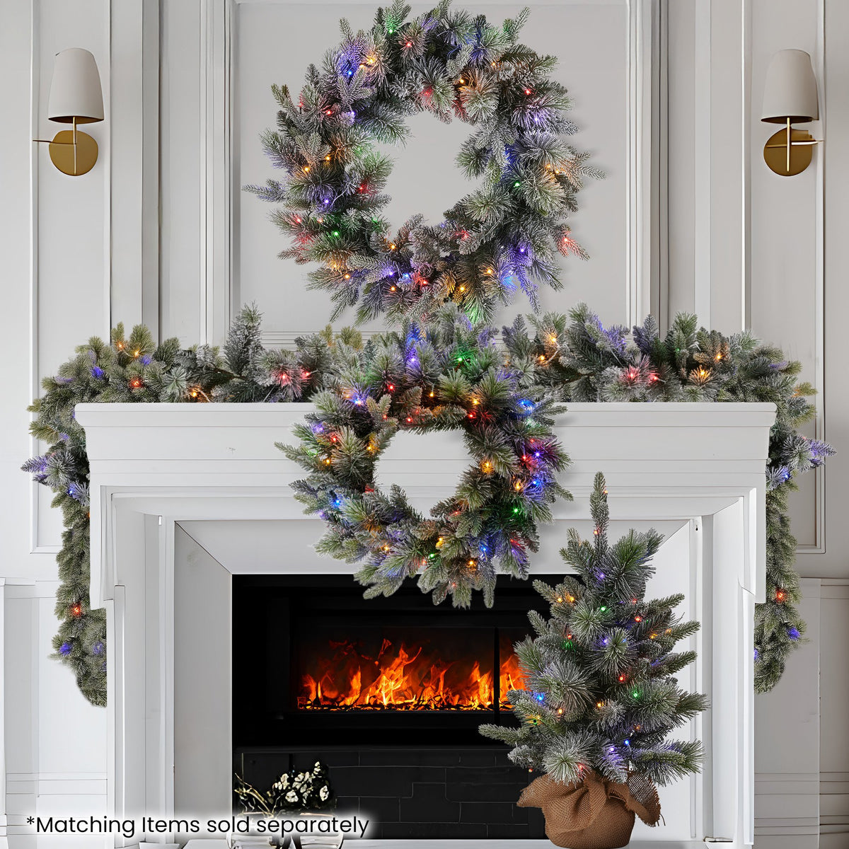 Christabelle 76cm Christmas Wreath Snowy Stamford Spruce with LED Lights Front Door Decoration Ornament