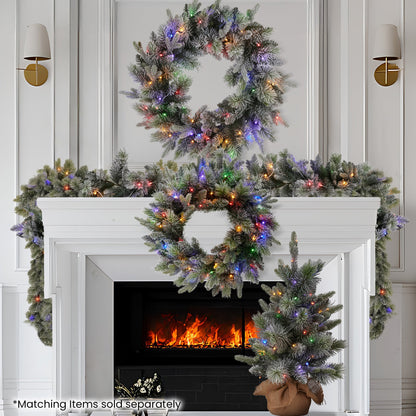 Christabelle 76cm Christmas Wreath Snowy Stamford Spruce with LED Lights Front Door Decoration Ornament