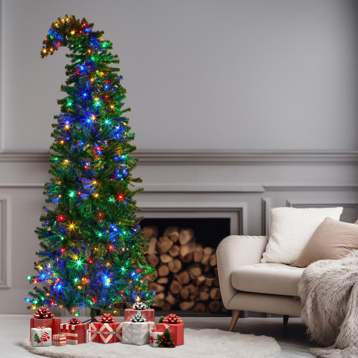 Christabelle Bad Santa 2.3m Curved Multicolour Pre-Lit Christmas Tree with 1240 Tips