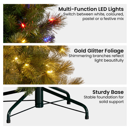Christabelle 9ft Christmas Tree Glittery Gold Pine Needles 850 Led Lights Xmas