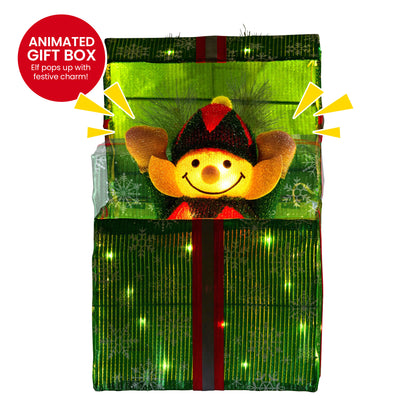 Christabelle Animated Elf in a Gift Box LED Lights Christmas Tree Decoration Ornament Xmas