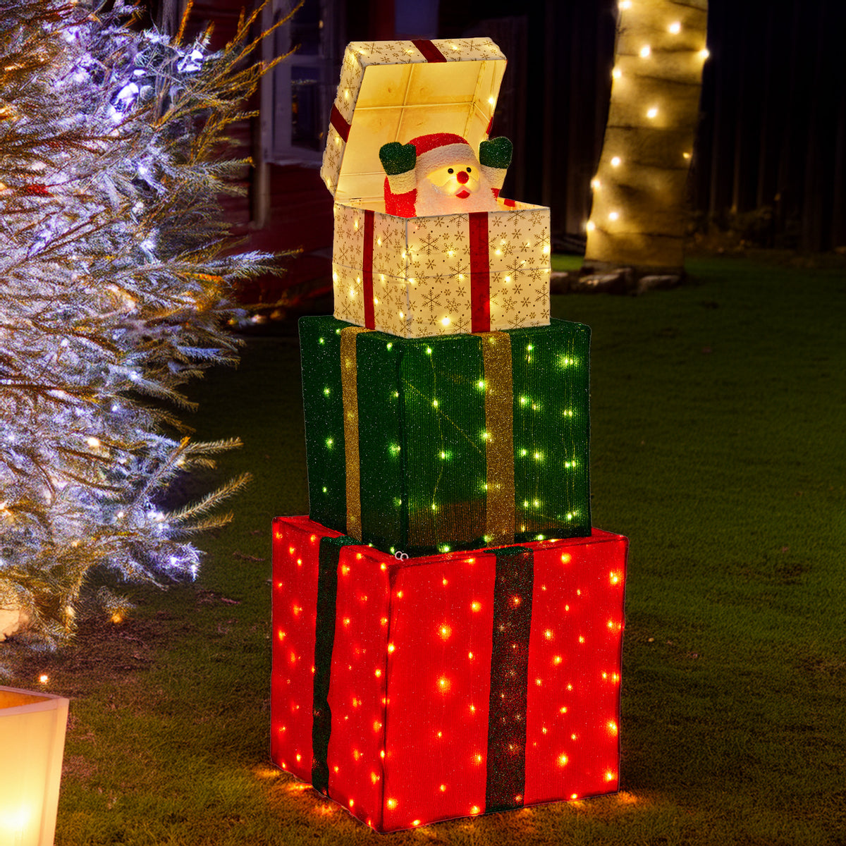 Christabelle 122cm Animated Present Stack Santa Led Lights Christmas Tree Decor