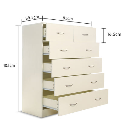 Sarantino Tallboy Dresser 6 Chest Of Drawers Cabinet 85 x 39.5 x 105cm in White