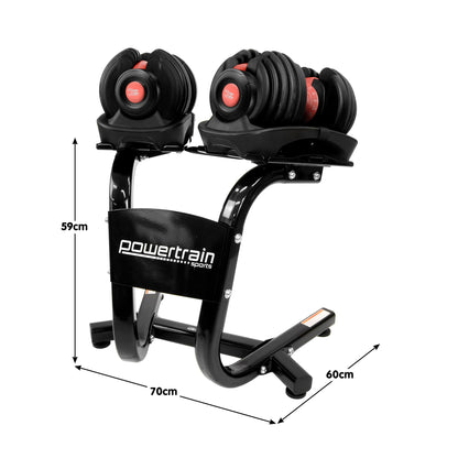 Powertrain 48kg Adjustable Dumbbells with Dumbbell Stand – Red