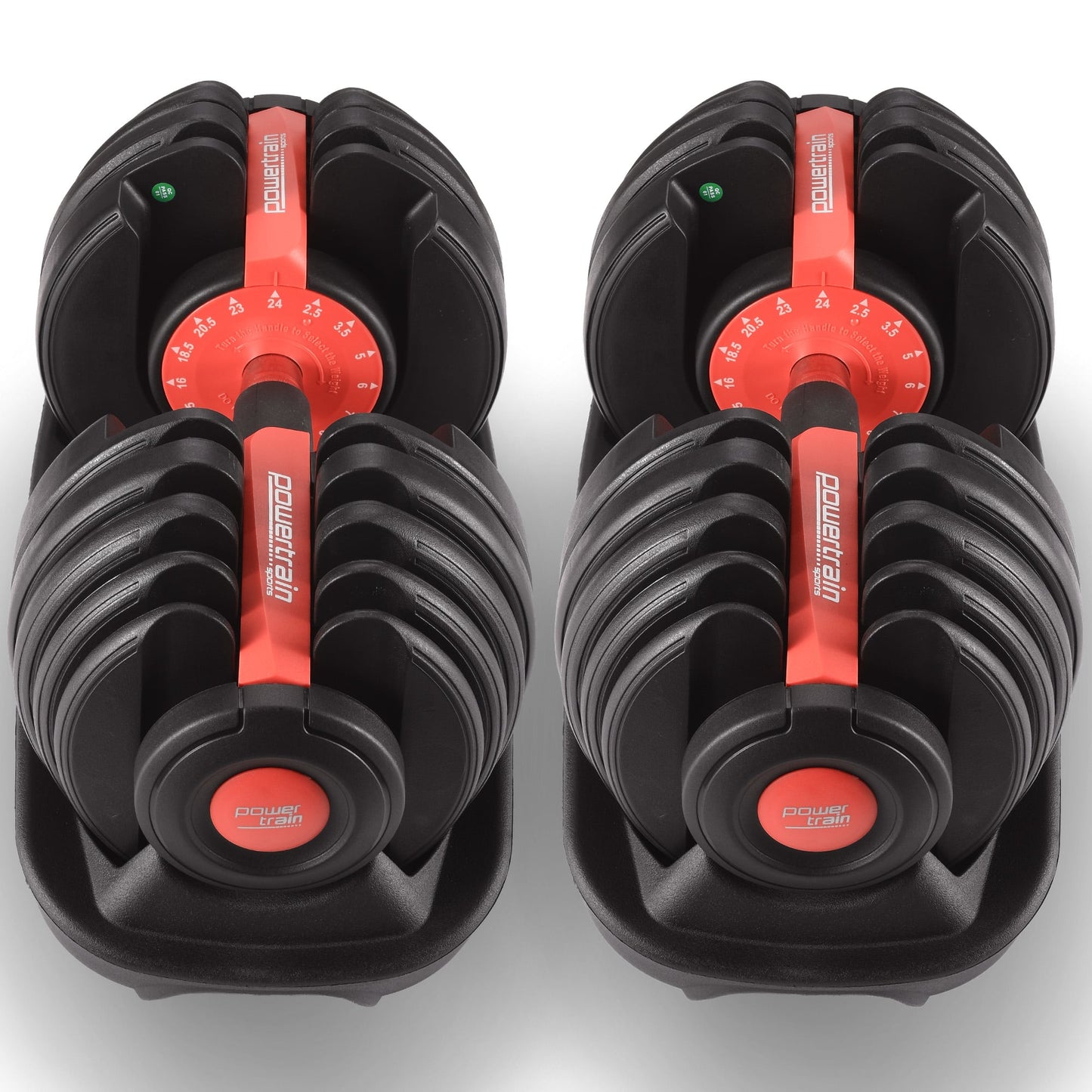 Powertrain 48kg Adjustable Dumbbells with Dumbbell Stand – Red