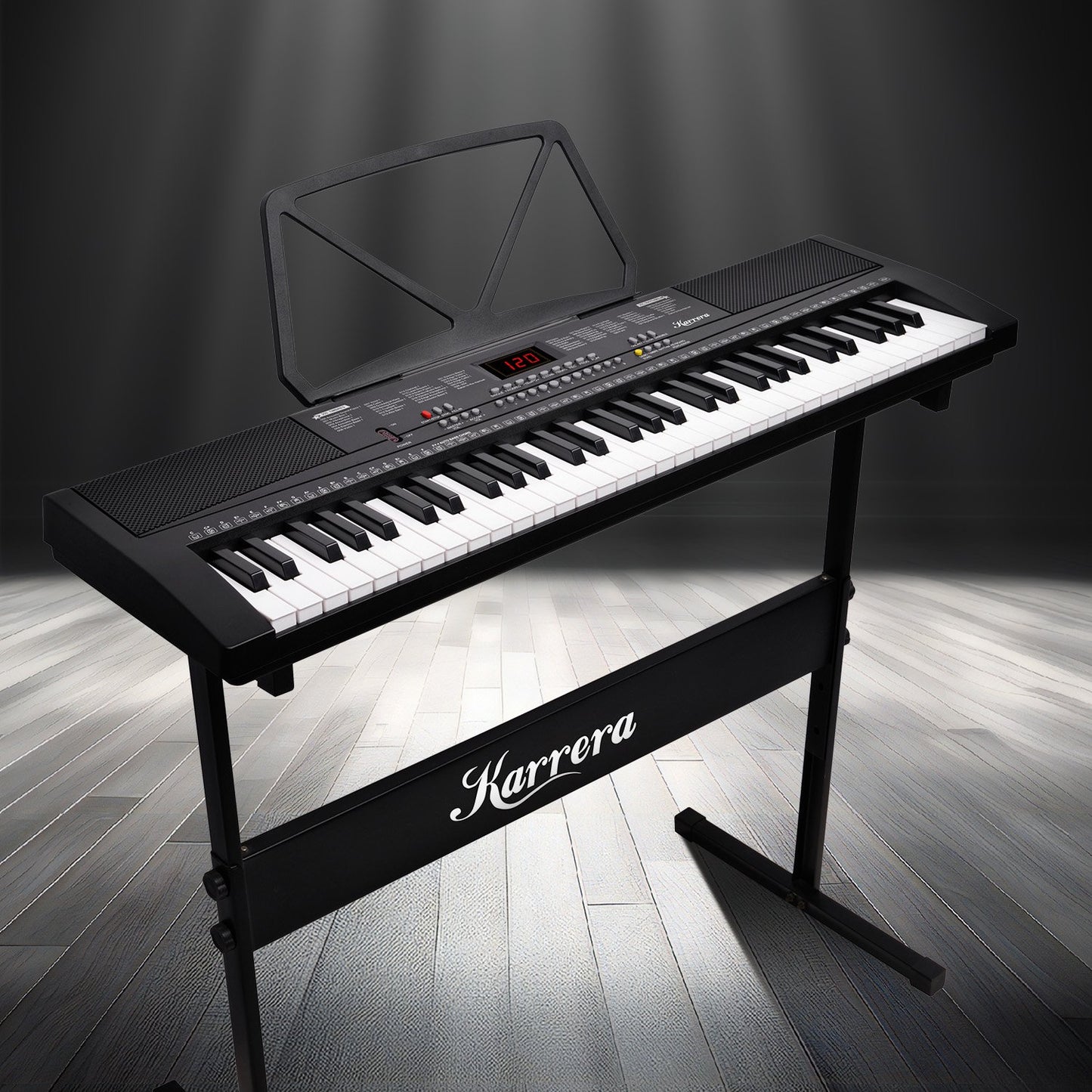 Karrera 61-key Electronic Led Keyboard 75cm Portable Piano In Black With Microphone Input, Headphone Output, 255 Timbres & Rhythms