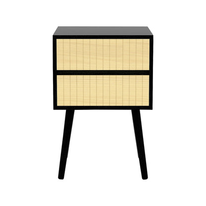 Sarantino Ivan Bedside Table Night Stand - Black/natural