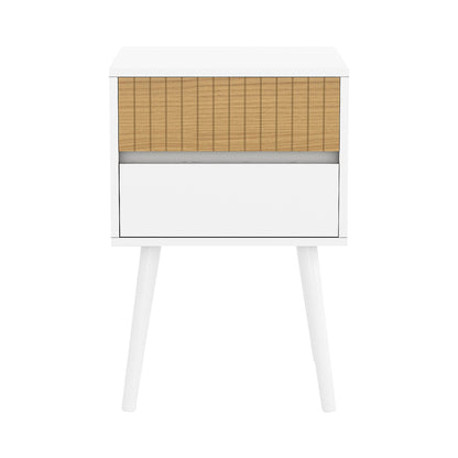 Sarantino Clio Bedside Table Night Stand - White/natural