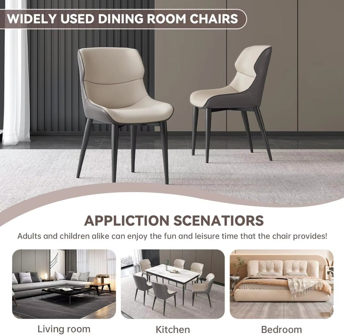 Dark Grey Italian Minimal List Dining Chairs PU Retro Chair Cafe Kitchen Modern Metal Legs x2