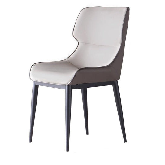 Light Grey Italian Minimal List Dining Chairs PU Retro Chair Cafe Kitchen Modern Metal Legs x2