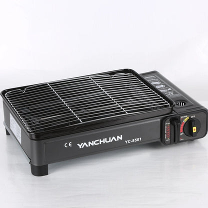 Portable Gas Stove Burner Butane BBQ Camping Gas Cooker With Non Stick Plate Black without Fish Pan and Lid
