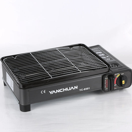 Portable Gas Stove Burner Butane BBQ Camping Gas Cooker With Non Stick Plate Black without Fish Pan and Lid