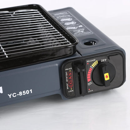 Portable Gas Stove Burner Butane BBQ Camping Gas Cooker With Non Stick Plate Black without Fish Pan and Lid
