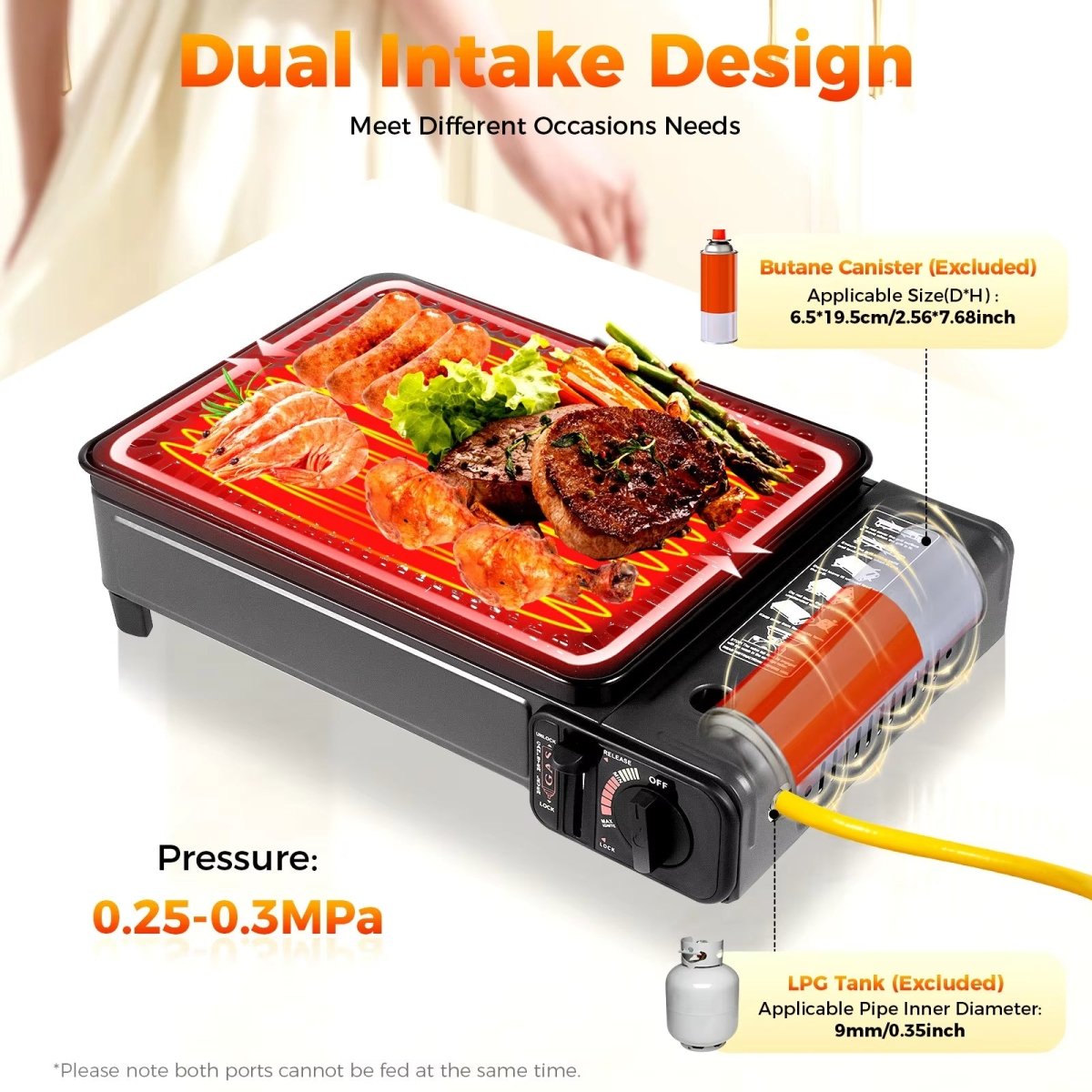 Portable Gas Stove Burner Butane BBQ Camping Gas Cooker With Non Stick Plate Black without Fish Pan and Lid