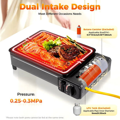Portable Gas Stove Burner Butane BBQ Camping Gas Cooker With Non Stick Plate Black without Fish Pan and Lid