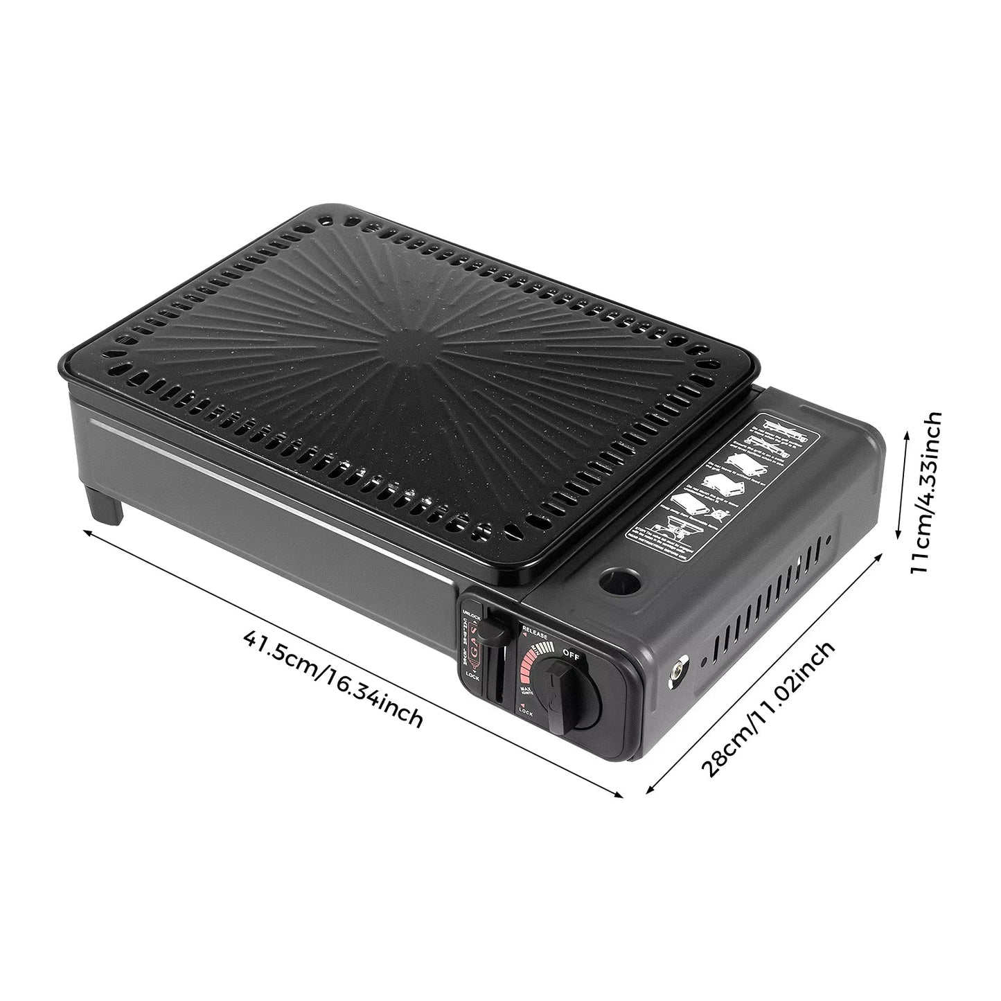 Portable Gas Stove Burner Butane BBQ Camping Gas Cooker With Non Stick Plate Black without Fish Pan and Lid