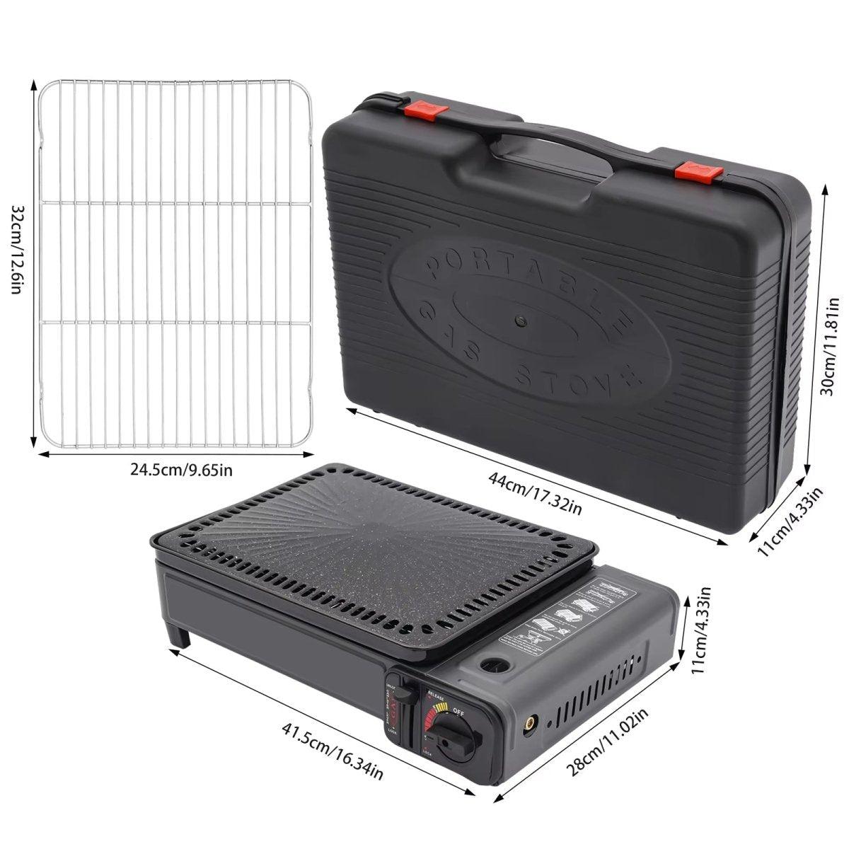 Portable Gas Stove Burner Butane BBQ Camping Gas Cooker With Non Stick Plate Black without Fish Pan and Lid