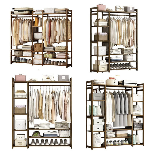 Bamboo Clothes Rack Garment Closet Storage Organizer Hanging Rail Shelf Dress room 120CM