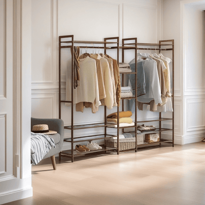 Bamboo Clothes Rack Garment Closet Storage Organizer Hanging Rail Shelf Dress room 170cm