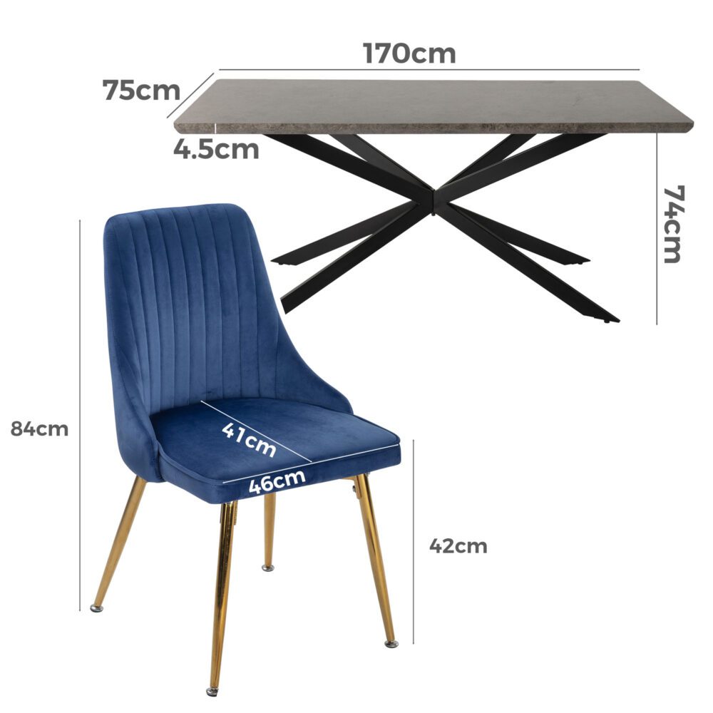 Dining Delight: Rectangular Table and Navy Velvet Chairs Dining Set