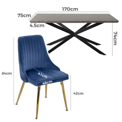 Dining Delight: Rectangular Table and Navy Velvet Chairs Dining Set