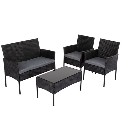 4 Seater Wicker Outdoor Lounge Set-Black