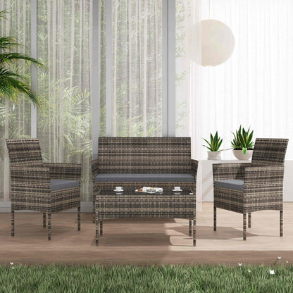 4 Seater Wicker Outdoor Lounge Set &#8211; Mixed Grey