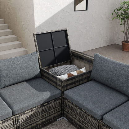 7PC Outdoor Wicker Lounge with Storage Corner (Grey)