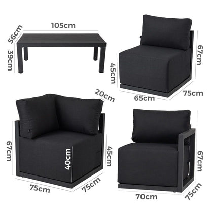 Alfresco Contemporary All-Weather Lounge Set – Charcoal Grey