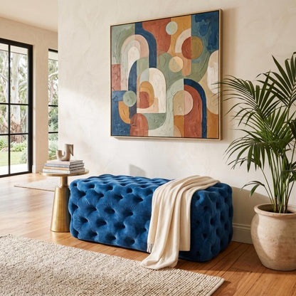 Elsa Navy Blue Velvet Ottoman-Rectangular
