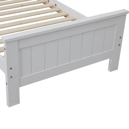 King Single Solid Pine Timber Bed Frame with Bookshelf Storage Headboard- White