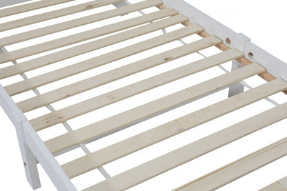 Single Size Solid Pine Timber Bed Frame with Bookshelf Headboard- White
