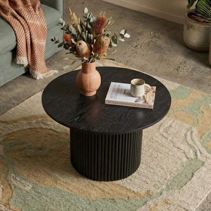 Luxe Black Ribbed Texture Wooden Coffee Table