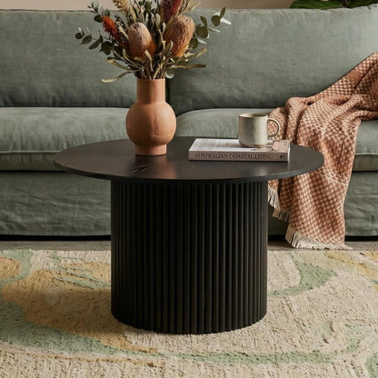 Luxe Black Ribbed Texture Wooden Coffee Table