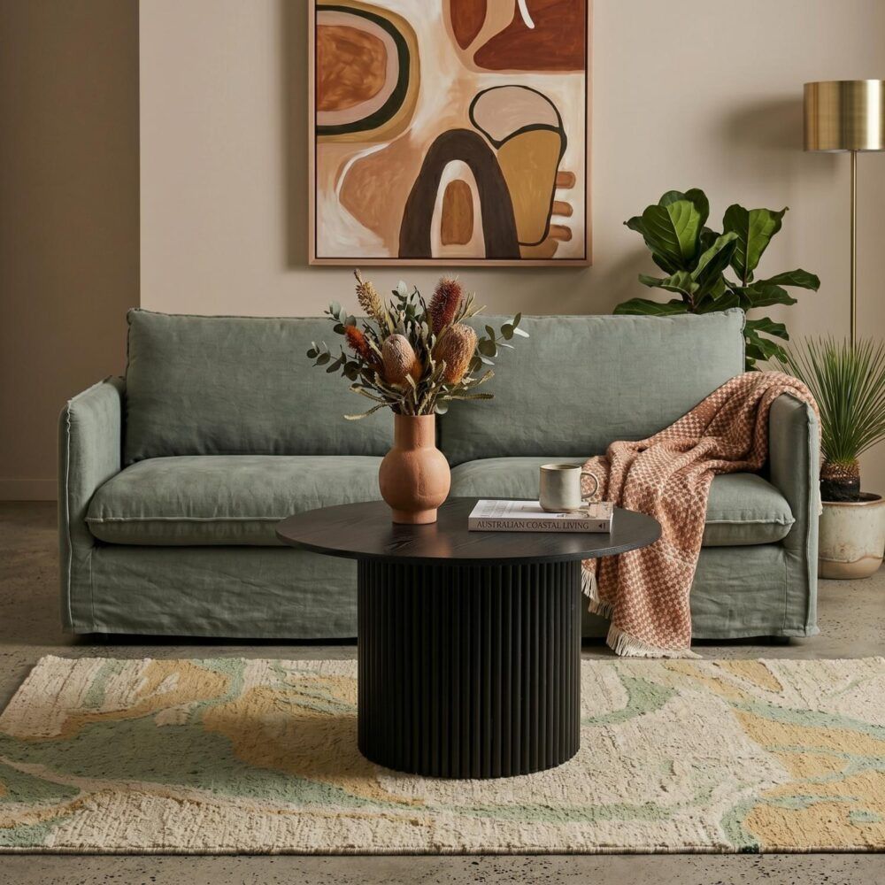 Luxe Black Ribbed Texture Wooden Coffee Table