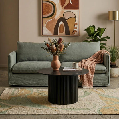 Luxe Black Ribbed Texture Wooden Coffee Table