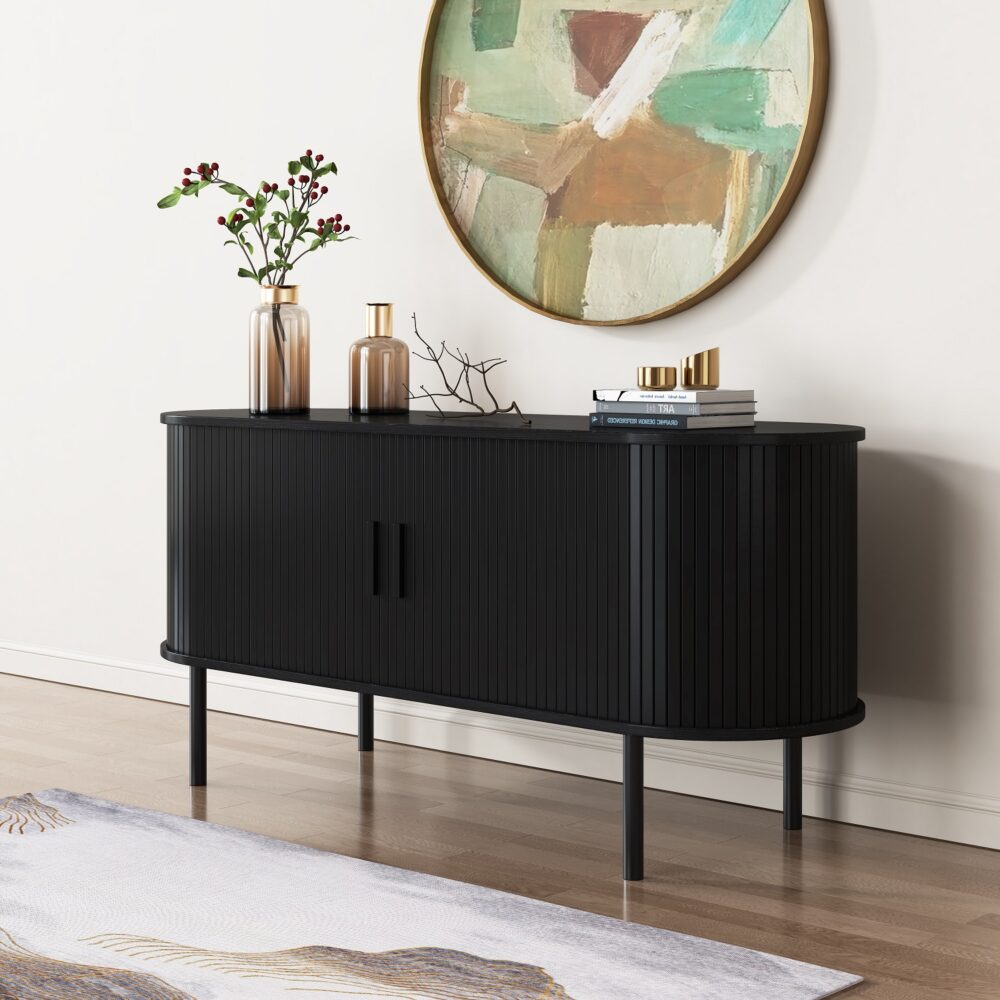 Ribbed Black Sideboard with Sliding Doors exclusive at LifeStylz