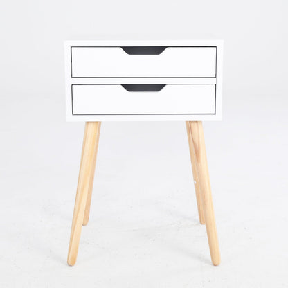 Bedside Table 2 Drawer Wood Leg Storage Cabinet Nightstand SUZY WHITE