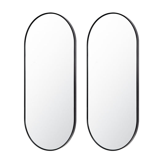 2 Set Wall Mirror Oval Aluminum Frame Bathroom 45x100cm BLACK