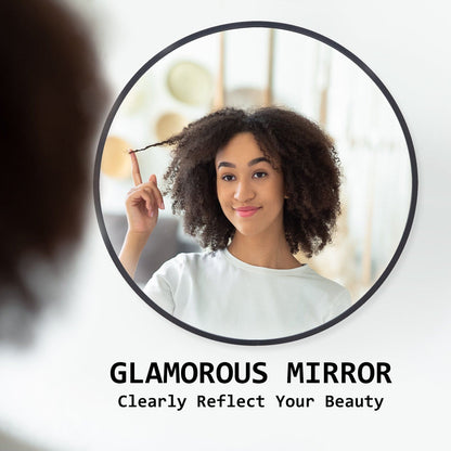 2 Set Wall Mirror Round Aluminum Frame Bathroom 80cm BLACK