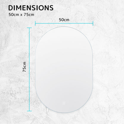 LED Wall Mirror Oval Anti-Fog Bathroom 50x75cm
