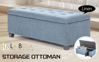 Storage Ottoman Stool 102cm Fabric LIGHT GREY BLUE