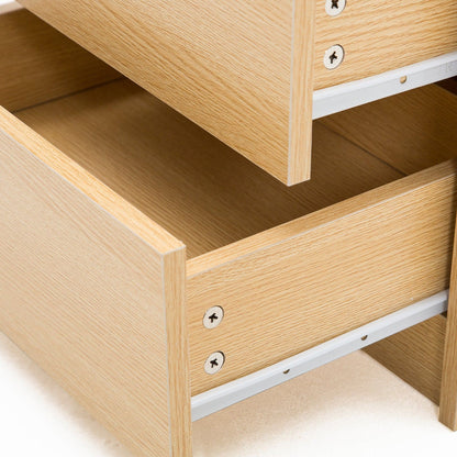 Bedside Table 2 Drawers RGB LED Bedroom Cabinet Nightstand Gloss AURORA OAK