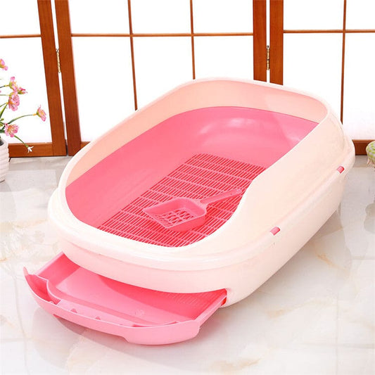 YES4PETS Large Portable Cat Toilet Litter Box Tray with Scoop and Grid Tray Pink